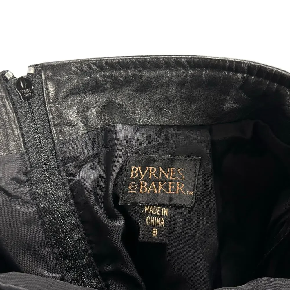Byrnes & Baker Genuine Leather Black Mini Skirt Size 8 Y2K Minimalist Chic Retro